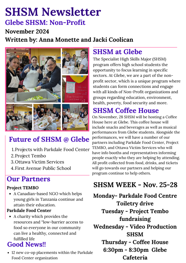 SHSM Newsletter